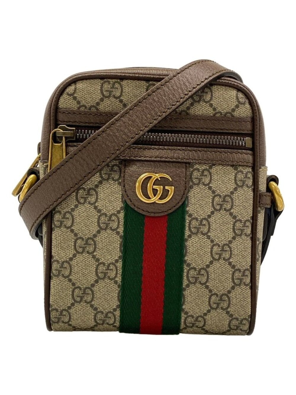 Gucci Shoulder Bag Ophidia Beige Dark Brown Leather